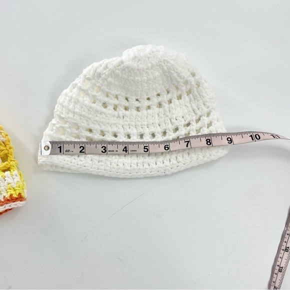 Two handmade crochet baby hats Bohemian Boho Shabby Chic Retro Orange Yellow Hat - Picture 5 of 6